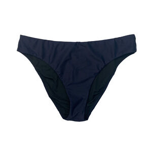 J Crew Bikini Bottom Womens L Large Solid Blue Black High Rise Cheeky Reversible